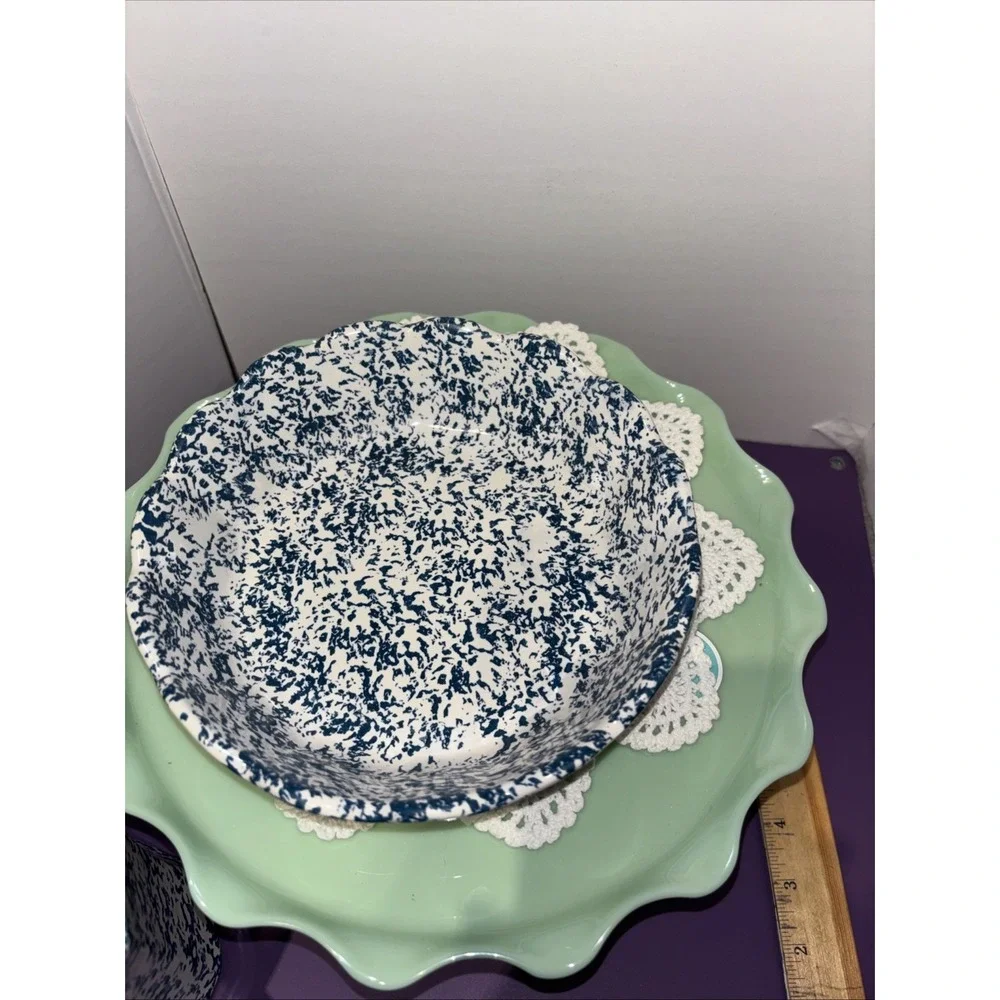 VINTAGE‎ MCCOY BLUE & WHITE SPONGEWARE SPLATTER DESIGN BOWL & PITCHER